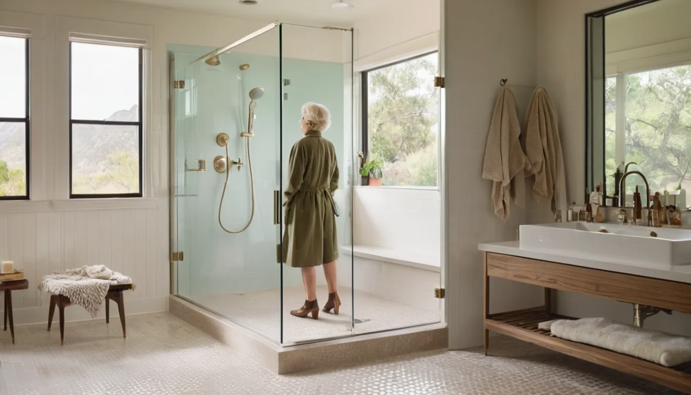 Low-entry walk-in shower with a glass panel and grab bar in a New Lenox home