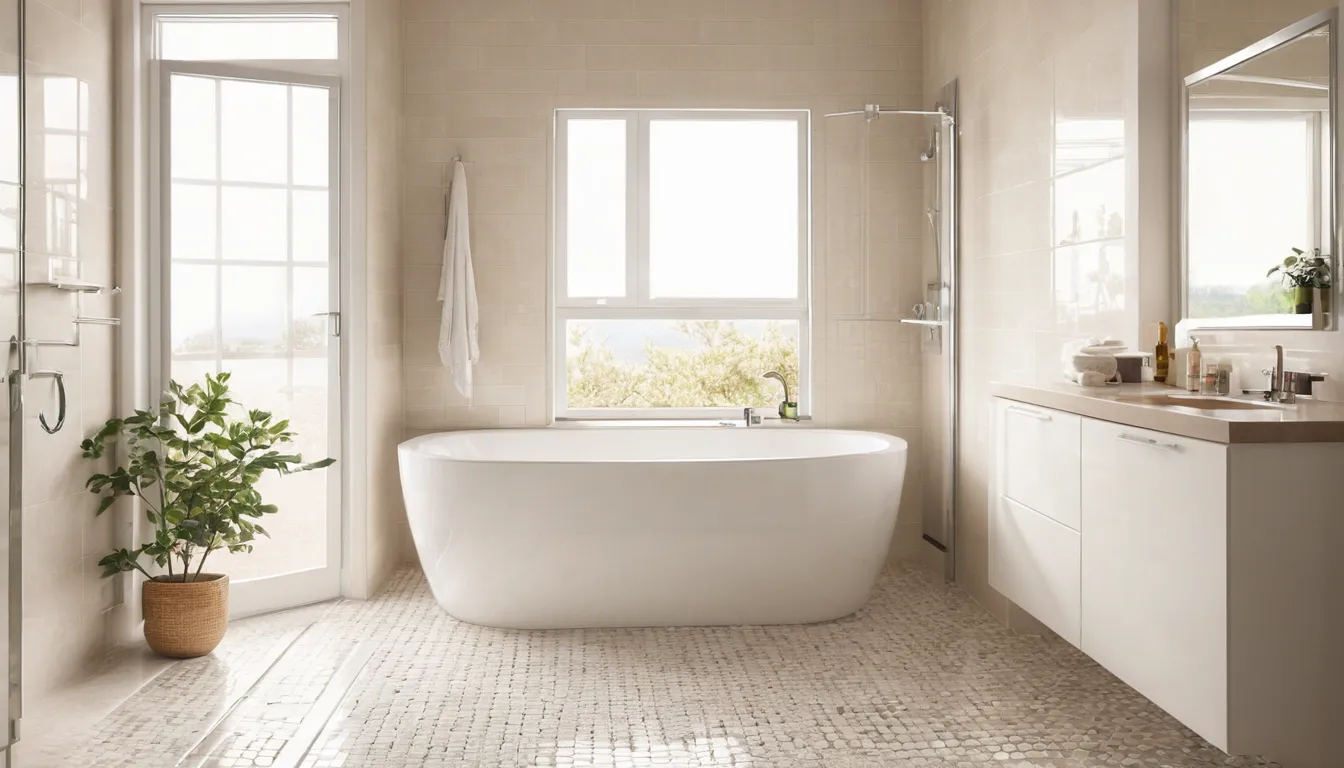 Senior homeowner stepping into a walk-in tub in a bright bathroom in New Lenox